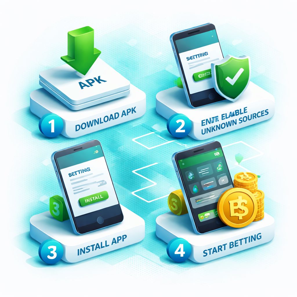 Passos de instalação do APK AguaBet mostrados em um smartphone com visuais de configuração segura