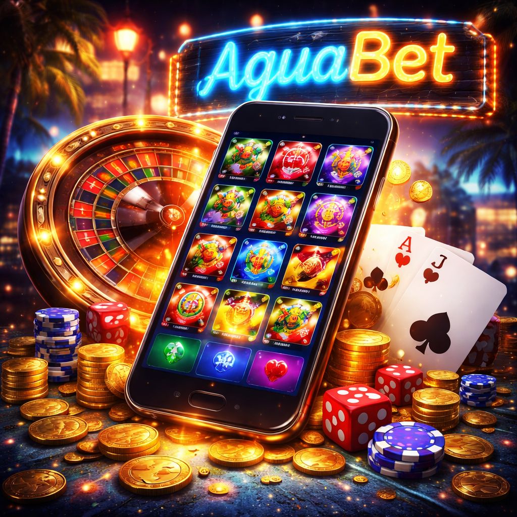 Composição digital brilhante de casino com cartas, detalhes de roleta e painéis de jogos móveis