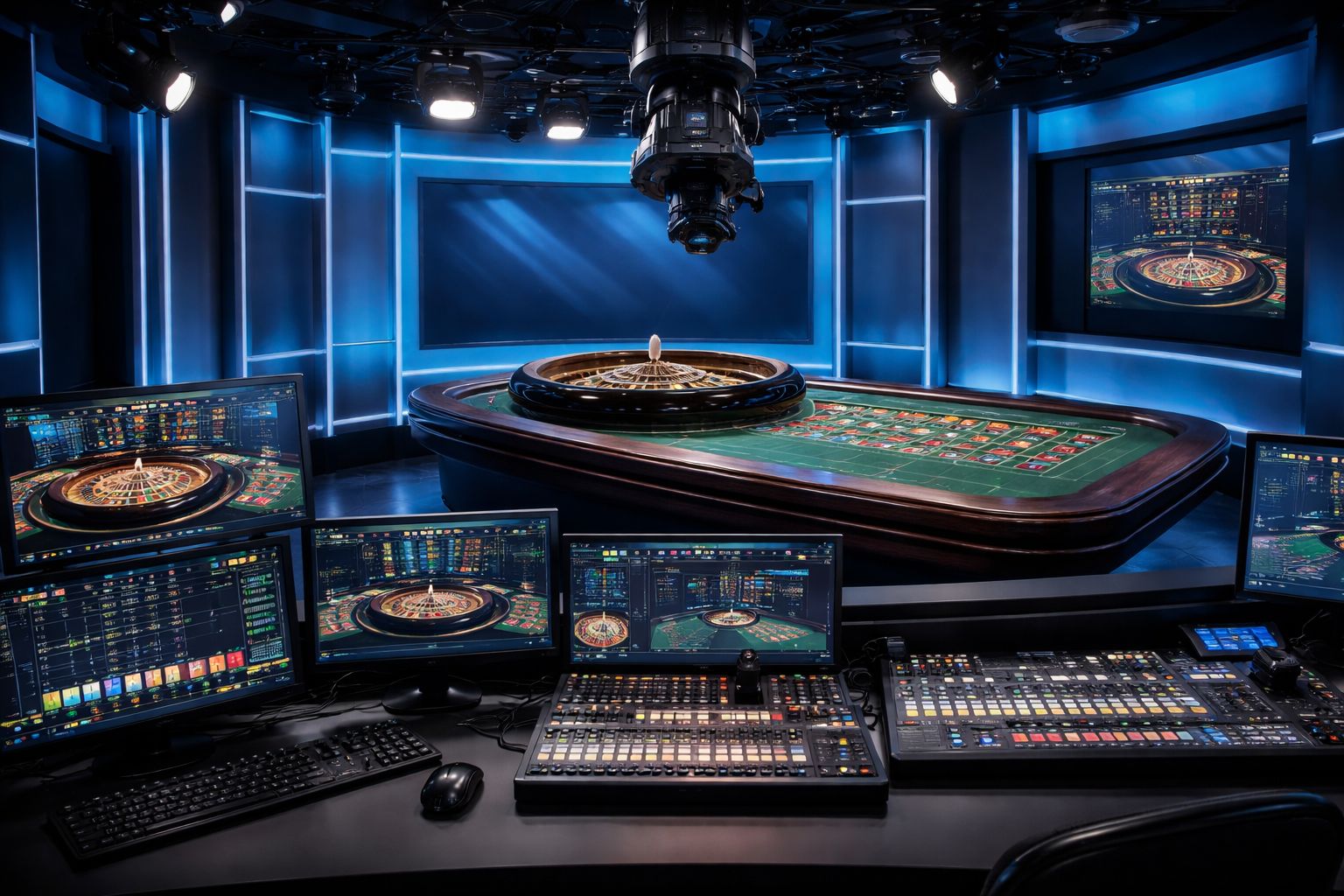 Close-up de uma mesa de jogo ao vivo capturada por câmeras profissionais de casino