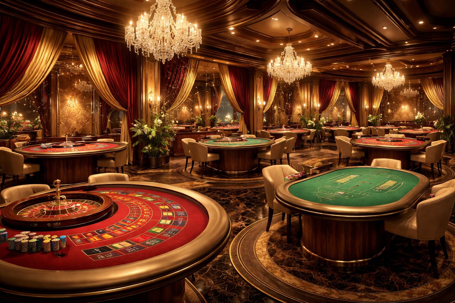 Seleção de mesas de roleta, blackjack e baccarat ao vivo em um estúdio online premium